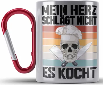 Produktbild von Trendation - Koch Geschenke Männer Edelstahl Tasse Karabiner Lustig Geschenk für Koch Köchin Geschenkidee (Rot)