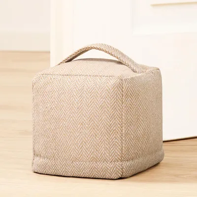 Produktbild von Bodentürstopper – Extra robust, 1 kg (12 cm hoch) – Rutschfester Türstopper mit waschbarem Bezug und Griff – Türstopper für Zuhause und Büro – Stoff-Bodentürstopper – Türstopper (beige)