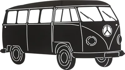 A black silhouette of a retro bus against a white background.