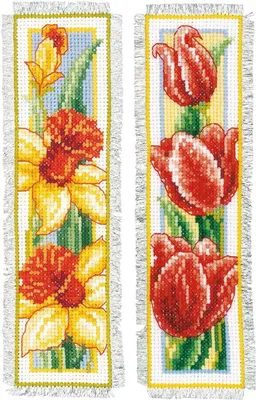 Immagine prodotto di Vervaco Set di segnalibri a punto croce "fiori", 2 pezzi, motivo contato, 6x20cm
