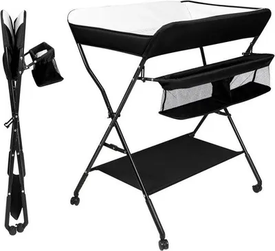 Productafbeelding van Baby commode - Aankleedtafel - Baby verzorgen - Inklapbaar en mobiel - 86 x 62 x 96 cm - Zwart