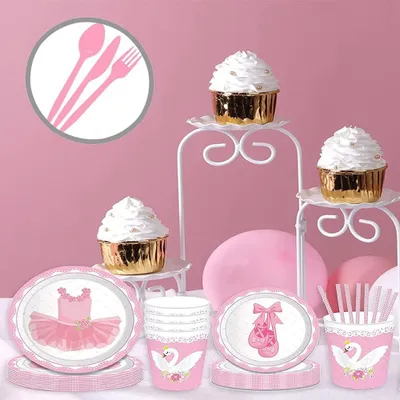 Obrázok produktu pre Párty riad 70 kusov - sada riadu na narodeninovú oslavu - sada dezertných tanierov - príslušenstvo na oslavu babyshower - pre 8 hostí - svadobná narodeninová oslava babyshower