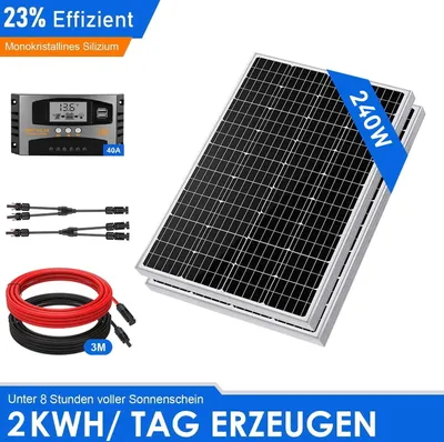 Produktbild von 240Watt 12Volt Solar Set Solaranlage Komplettset Inselanlage Wohnmobil Garten Camping Mono Solarmodul