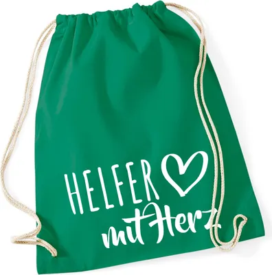 Produktbild von Huuraa Turnbeutel Helfer mit Herz 12 Liter Kelly Green Baumwolle Rucksack Geschenkidee