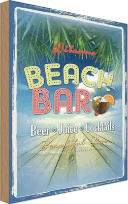 Produktbild von vianmo Holzschild 30x20 cm Wilcome Beach Bar Beer Juice Essen Trinken