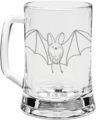 Produktbild von Mr. & Mrs. Panda Krug Fledermaus Flügel - Transparent - Geschenk, Bierkrug Mit Gravur, Humpen, Glaskrug, Bierhumpen, Lustige Sprüche, Seidel
