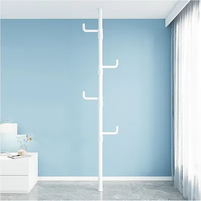 Produktbild von Teleskop Garderobenständer, Ausziehbar Garderobe Kleiderständer mit 4 Haken, 100-310cm, Weiß