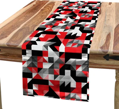 Produktbild von ABAKUHAUS Rot und Schwarz Tischläufer, Moderne Geometrische Motiven Bunte Kunst Illustration, 40 x 180 cm, Charcoal Grau und Weiß