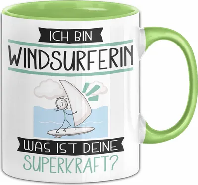 Produktbild von Windsurferin Geschenk Tasse Ich Bin Windsurferin Was Ist Deine Superkraft Geschenkidee Lustig Geburtstag Weihnachten (Grün)