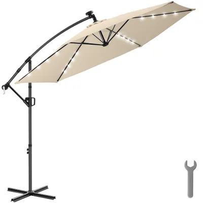 Obrázek produktu pro tectake® Otočný slunečník s LED osvětlením, solární, 3 x 3 m, polyester, UV ochrana, béžový, včetně solárního modulu a ochranného obalu, odolný proti povětrnostním vlivům a větru