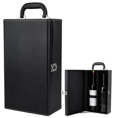 Weingeschenkbox aus Kunstleder, 2 Fächer, 36,7x20x11,8 cm, braun