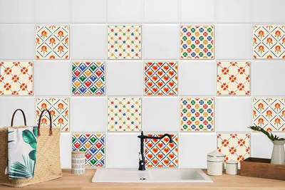 Produktbild von 24 Stück Laminierter Klebefolienset Wandfliesen für Küche Bad Selbstklebende Volksmosaik 15 x 15 cm