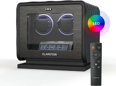 Produktbild von Klarstein LuminousTime Uhrenbeweger 2 Uhren – Automatik-Uhrenbeweger mit Flüsterleisem Japanischem Motor, LCD-Touchpanel & Fernbedienung, 20 TPD-Einstellungen, RGB & LED-Beleuchtung