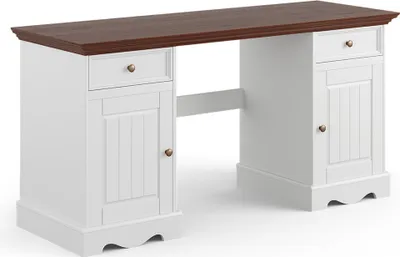 Produktbild von Schreibtisch 155cm, Massivholz in weiß mit Walnuss Optik BORMIO-163