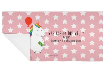 Produktbild von Mr. & Mrs. Panda Handtuch Einhorn Luftballon - Rot Pastell - Geschenk, 50x100, gesichtstuch, Unicorn, Einhörner, Freude, Flauschtuch, Frotteehandtuch, frottee, Geld