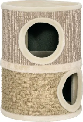 Zdjęcie produktu dla Fortuna Lai Drapak dla kota, wysokość 49 cm, średnica 35,5 cm, dwupoziomowy drapak dla kota z pluszową matą do drapania, 2 legowiska, kolor khaki + kawa