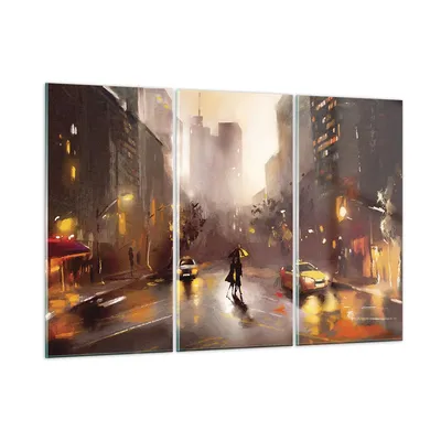 Produktbild von Bilder auf glas - 3 Teile - Manhattan Paar Straße - 105x70cm - Glasbilder - Wandbilder - Bilder - zum Aufhängen bereit - Wanddekoration aus Glas - Glas Bilder - Wandbild auf Glas - GCE105x70-4298