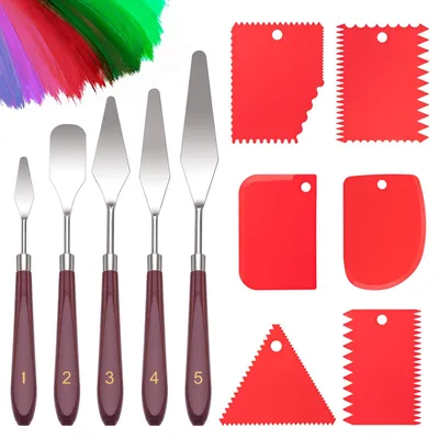 Spachtelset 11-tlg. für Acrylmalerei, 5 Palettenmesser + 6 Schaberklingen