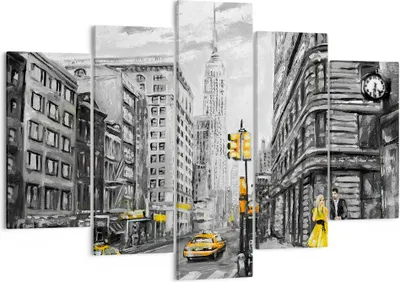 Produktbild von Bild auf Leinwand - Leinwandbild - Stadt Taxi Wolkenkratzer Illustration - 150x100cm - Wand Bild - Wanddeko - Leinwanddruck - Bilder - Kunstdruck - Leinwand bilder - Wandkunst - EA150x100-3148