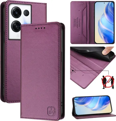 Immagine prodotto di Custodia in pelle per Oppo Reno8 Pro+/Reno8 Pro, flip case con slot per carte, portafoglio e supporto Viola
