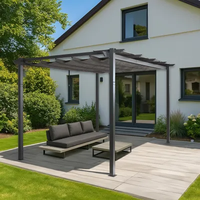 Immagine prodotto di Pergola in alluminio HWC-N93, gazebo da giardino, telaio stabile da 8 cm, tetto scorrevole UV50+ 3x4m ~ antracite
