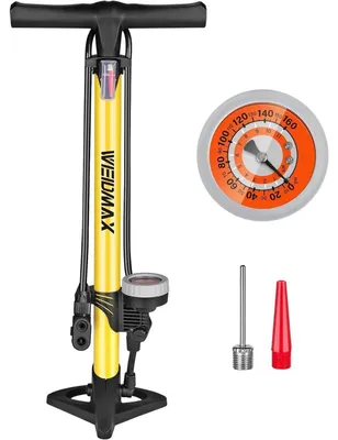 Immagine prodotto di Pompa da pavimento per bicicletta con manometro, 160 PSI, colore giallo