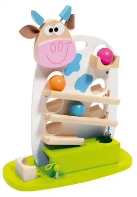 Produktbild von Scratch Kuh Marie Kugelbahn aus Holz mit 3 Kugeln Holzspielzeug Murmelbahn Rollbahn Holzkugelbahn