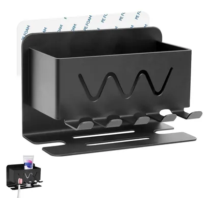 Produktbild von Elektrischer Zahnbürstenhalter Wand Edelstahl Schwarz Ohne Bohren Selbstklebend mit Ladekabelschlitz