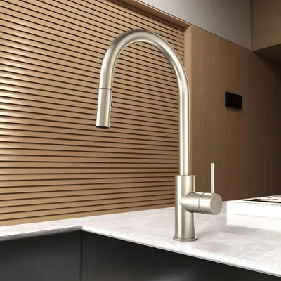 Produktbild von Armatur für die Küche mit ausziehbarer Handbrause, Chrom, 360° schwenkbar, 2 Wasserstrahlen