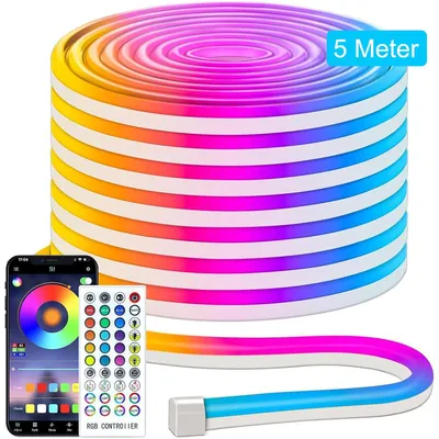 Produktbild von RGB-Neon-LED-Lichtstreifen mit Fernbedienung & App-Steuerung, wasserdichtes flexibles 24V RGB-Neonband, für Schlafzimmer & Innenraum-Deko