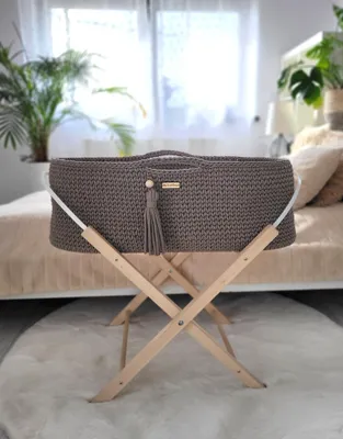 Obrázek produktu pro Boho dětská postýlka v barvě moka s matrací a dřevěným rámem