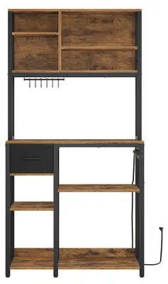 Produktbild von Küchenregal mit Steckdosen, Mikrowellenregal | Braun-Schwarz | 80x40x180,4 cm
