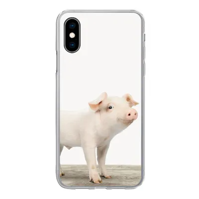 Produktbild von MuchoWow® Handyhülle Schutzhülle Hülle für iPhone X Ferkel - Groß - Tiere - Rosa - Jungen - Mädchen - Kinder Silikon Softcase Handy Hülle - Handyhülle