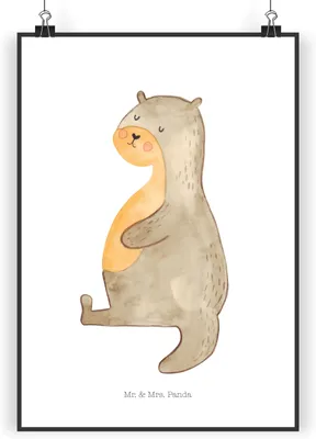 Produktbild von Mr. & Mrs. Panda Bild Otter Bauch DIN A3 - Weiß - Geschenk, Satt, Sportmuffel, Essen. Foodlover, Deko, Zufrieden, Wanddekoration, Wandbild, drucke, voll Gefuttert, dick