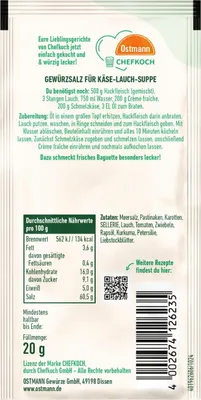 Produktbild von Ostmann Chefkoch Käse Lauch Suppe Gewürzzubereitung Packung 20g