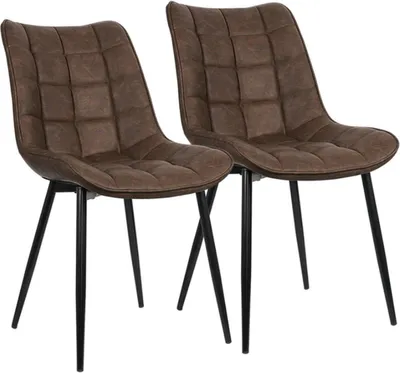 Image de Chaise de salle à manger - Marron - Avec Accoudoirs - Chaise Kuip - Lot de 2 - Cuir PU