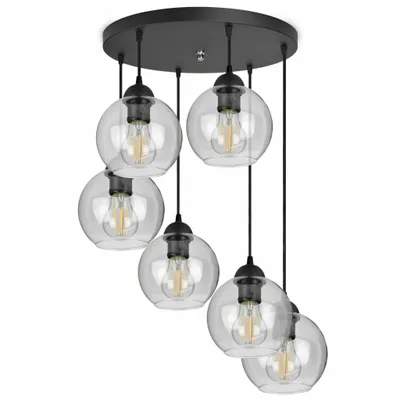 Zdjęcie produktu dla LUXOLAR Lampa wisząca led 6 płomieni, lampa sufitowa czarna E27 60W - lampa wisząca do salonu, kuchni - przezroczyste szkło