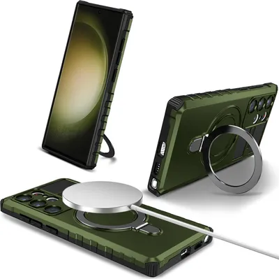 Obrázek produktu pro Pro Samsung Galaxy S23 Ultra Case Magsafe Magnetic Ring Stand Protective Case, dvouvrstvé pouzdro na mobilní telefon Green