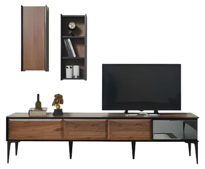 Produktbild von Braunes TV-Lowboard, Modern, Holz, 4 Türen, Freistehend, 210x48x85 cm