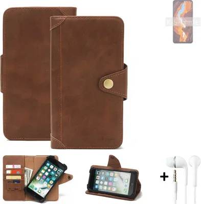 Produktbild von K-S-Trade Handyhülle + Kopfhörer für Wiko 10 Schutz Hülle Walletcase Bookstyle Tasche Case Handytasche Wallet Flipcase Cover PolyurethanBraun (1x)