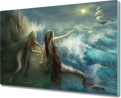 Produktbild von Coloray Küchenbrett Kochplattenabdeckung Hackbrett Schneidebrett Herdabdeckplatte 80x52 cm - Sirenen Schiff Ozean Sturm