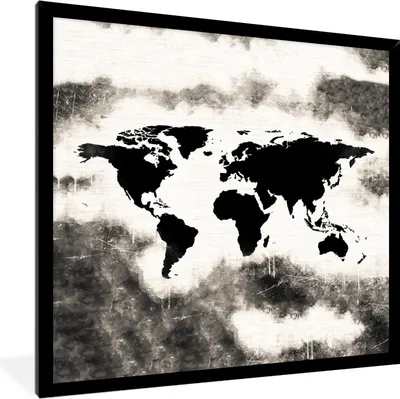 Produktbild von MuchoWow® MuchoWow® Gerahmtes Poster Weltkarte - Schwarz - Holz 40x40 cm - Poster mit zchwarzem Bilderrahmen - Mit Rahmen - Wanddekoration Schlafzimmer