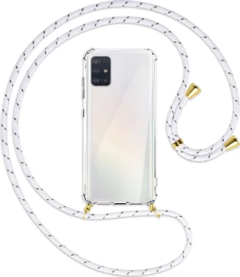 Produktbild von Handykette Backcover-Schutzhülle mit Band (Metall goldfarben) für Samsung Galaxy A51 (A515) - weiß/grau