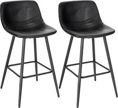 Obrázok produktu pre Barová stolička Hubertus - S operadlom - Imitácia kože - Barové stoličky - Ergonomické - Výška sedadla 63 cm - Čierna - Sada 2 kusov - Kuchyňa a bar