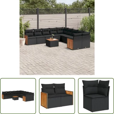 Produktbild von The Living Store 11-tlg. Garten-Sofagarnitur mit Kissen Schwarz Poly Rattan