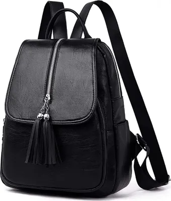 Produktbild von Damen Rucksack Klein Schultaschen Umhängetasche Handtasche wasserdichte Vintage Schulrucksäcke Casual Daypack Kunstleder Rucksäcke Reise Backpack (Schwarz Damen Rucksack)