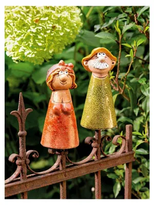 Produktbild von 2er Set Zaunhocker – Keramikfiguren für den Garten