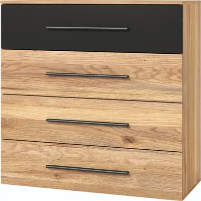 Produktbild von Schlafzimmer-Kommode mit 91 cm Breite in Eiche und schwarz, mit 4 Schubladen - BIRMINGHAM-83