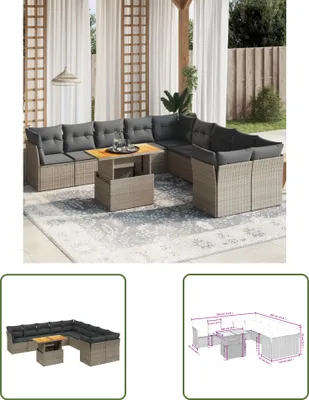Produktbild von The Living Store 11-tlg. Garten-Sofagarnitur mit Kissen Grau Poly Rattan