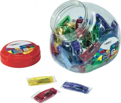 Produktbild von EMTEC C410 Color Mix Candy jar - USB-Flash-Laufwerk - 8 GB - USB 2.0 - Blau, Gelb, lila, Rot, grün (Packung mit 80)